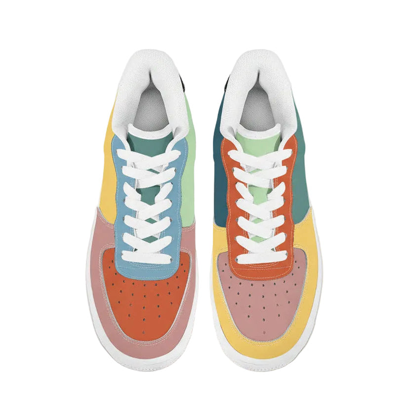 Colorful sneakers with a multicolor design on a white background